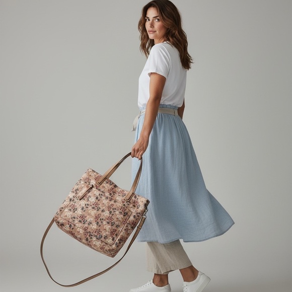LC Lauren Conrad Handbags - LC Lauren Conrad Floral Beige and Pink Shoulder Bag